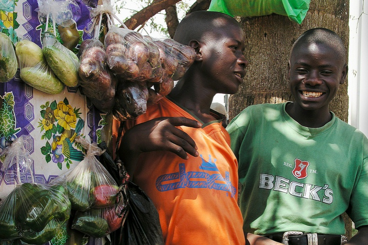 Fruit and vegetable stand in Kampala, Uganda